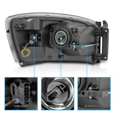 Dodge Ram 3500 2006-2009 Black Headlights DRL