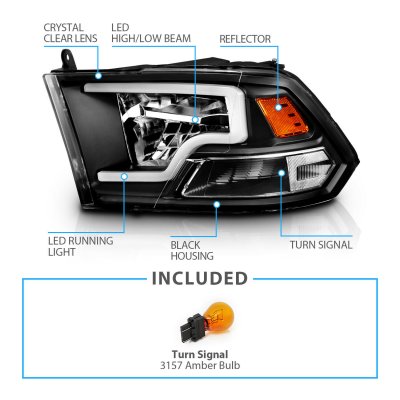 Dodge Ram 2009-2018 Black LED Headlights Conversion DRL