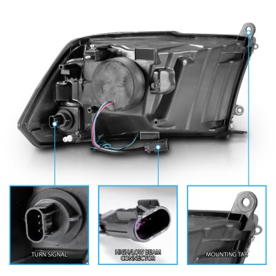 Dodge Ram 2009-2018 Black LED Headlights Conversion DRL