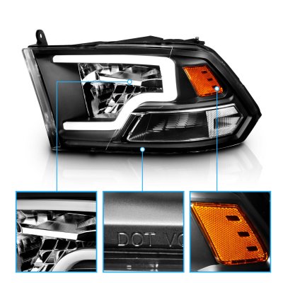 Dodge Ram 3500 2010-2018 Black LED Headlights Conversion DRL