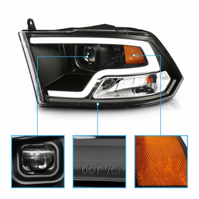 Dodge Ram 2009-2018 Black DRL Projector Headlights