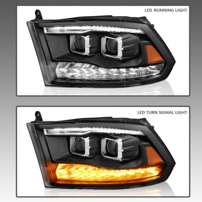 Dodge Ram 2009-2018 Black Dual Projector Headlights LED DRL