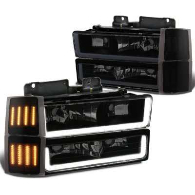 1994 Chevy Blazer Full Size Black Smoked LED DRL Headlights Bumper Side Marker Lights