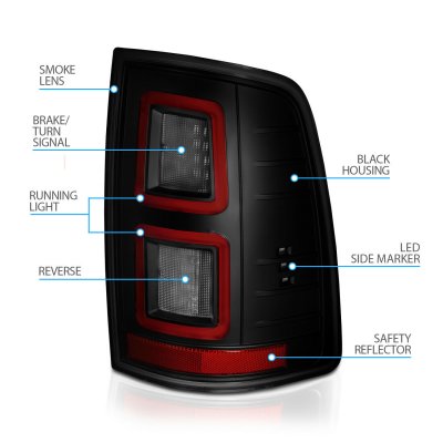Dodge Ram 2009-2018 Black Smoked Full LED Tail Lights RR Style