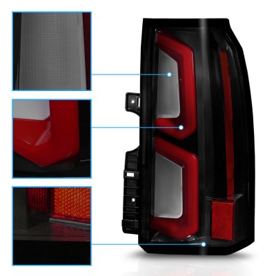 Chevy Tahoe 2015-2020 Black Smoked LED Tail Lights Tron Style