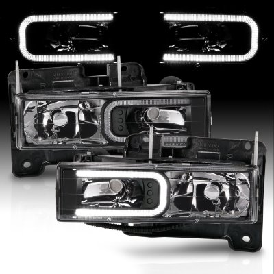 Chevy 1500 Pickup 1988-1998 Black Headlights C-Tube DRL