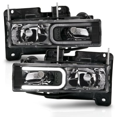 Chevy Silverado 1994-1998 Black Headlights C-Tube DRL