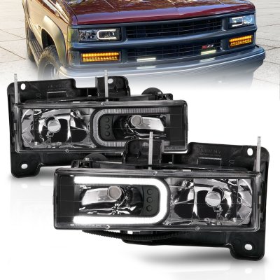 Chevy Silverado 1994-1998 Black Headlights C-Tube DRL