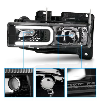 Chevy Silverado 1994-1998 Black Headlights C-Tube DRL