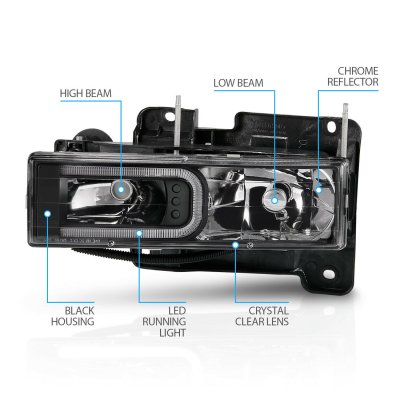 Chevy Silverado 1994-1998 Black Headlights C-Tube DRL