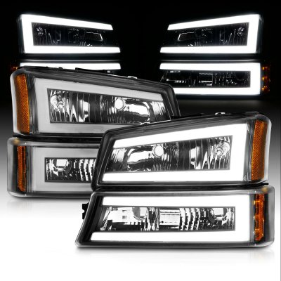 Chevy Silverado 2003-2006 Black Headlights Set LED DRL