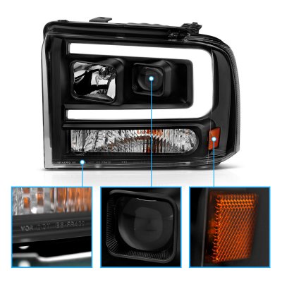 Ford F450 Super Duty 2005-2007 Black LED DRL Projector Headlights