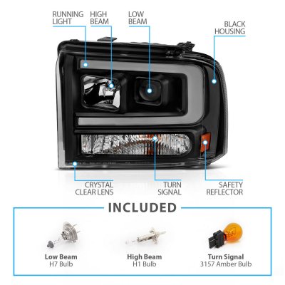 Ford F450 Super Duty 2005-2007 Black LED DRL Projector Headlights