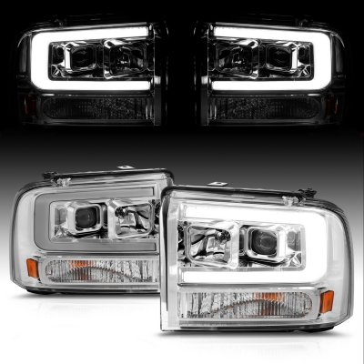 LED DRL Headlights For 2005-2007 Ford F250 F350 F450 Super Duty - Black Housing