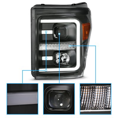 Ford F550 Super Duty 2011-2016 Black Projector Headlights LED DRL