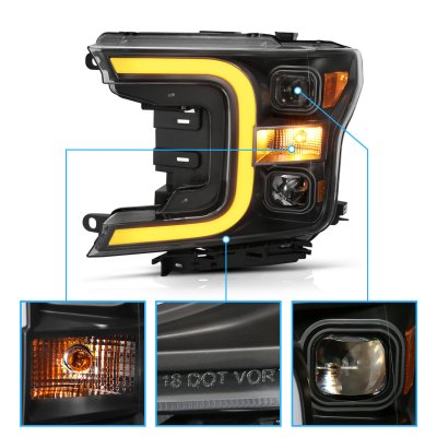 Ford F150 2018-2020 Black Projector Headlights DRL Switchback Signals
