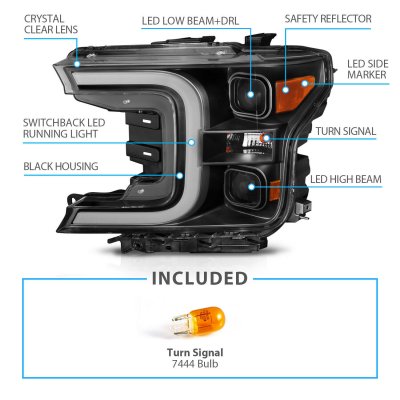 Maxcomotors Smoke Projector Headlights For 2018-2020 F150 – LED Sequential Turn Signals, Switchback, Halogen
