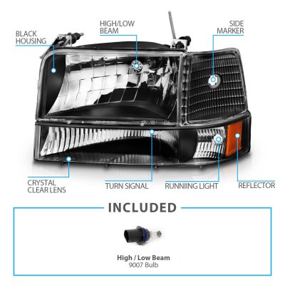 Ford Bronco 1992-1996 Black Headlights
