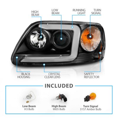 Ford Expedition 1997-2002 Black LED DRL Projector Headlights