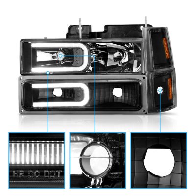 Chevy Suburban 1994-1999 Black Headlights Bumper Lights DRL