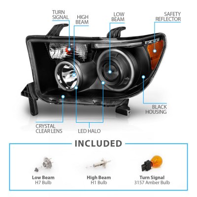 Toyota Sequoia 2008-2017 Black Projector Headlights LED Halo
