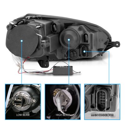 VW Rabbit 2006-2009 Black Projector Headlights LED Halo