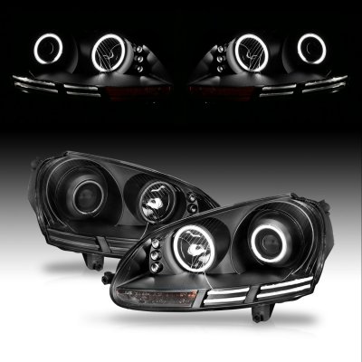 VW Rabbit 2006-2009 Black Projector Headlights LED Halo