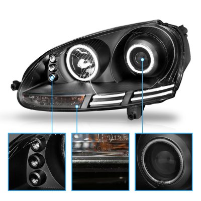 VW Rabbit 2006-2009 Black Projector Headlights LED Halo