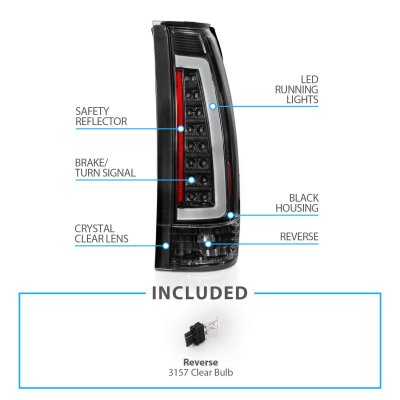 Chevy Tahoe 1995-1999 Black LED Tail Lights DRL Tube