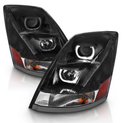 Volvo VNX 2013-2017 Black Projector Headlights LED Halo