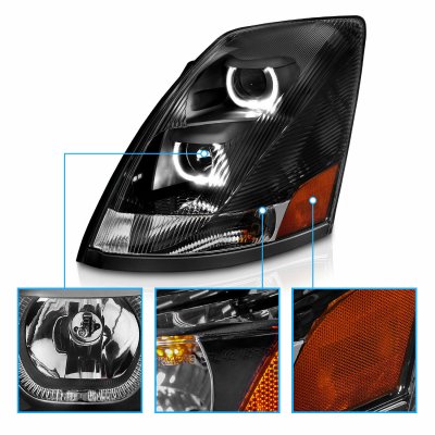 Volvo VNX 2013-2017 Black Projector Headlights LED Halo
