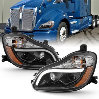 EVERESTHD Pair Black Projector Headlight Assembly For Kenworth T680 (2013-2021) – LED+Bulb, DOT