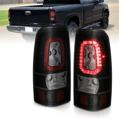 Chevy Silverado 3500 2001-2002 Black Smoked Halo LED Tail Lights