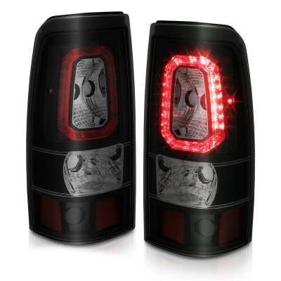 Chevy Silverado 3500 2001-2002 Black Smoked Halo LED Tail Lights