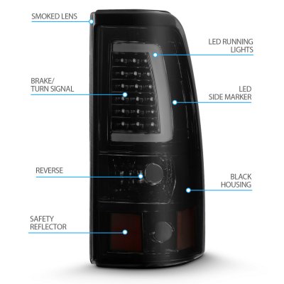 GMC Sierra 1999-2006 Black Smoked LED Tail Lights Tube