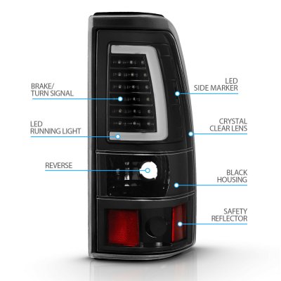 Chevy Silverado 1500HD 2001-2002 Black LED Tail Lights Tube