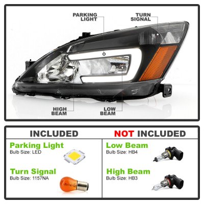 Honda Accord 2003-2007 Black Headlights LED DRL