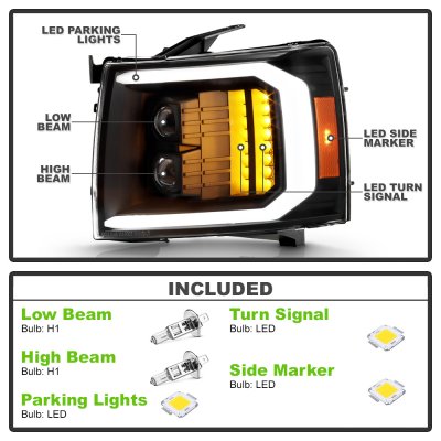 Chevy Silverado 2500HD 2007-2014 Black Projector Headlights LED DRL Signals