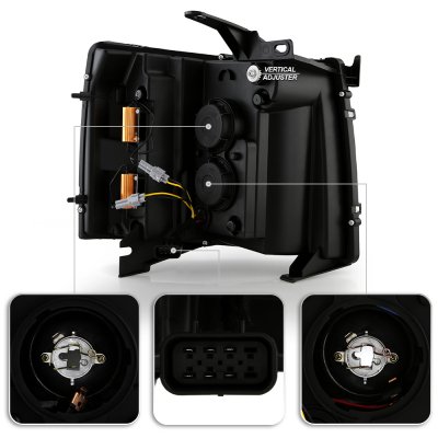 Chevy Silverado 2500HD 2007-2014 Black Projector Headlights LED DRL Signals