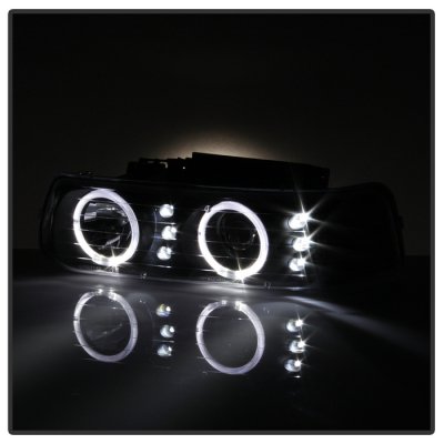 Chevy Silverado 1999-2002 Black LED Halo Projector Headlights Bumper Lights