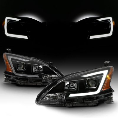 Nissan Sentra 2013-2015 Black Smoked Projector Headlights LED DRL