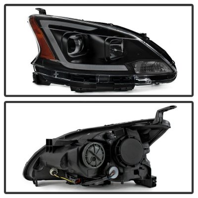 Nissan Sentra 2013-2015 Black Smoked Projector Headlights LED DRL
