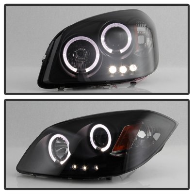 Chevy Cobalt 2005-2010 Black Smoked Halo Projector Headlights LED