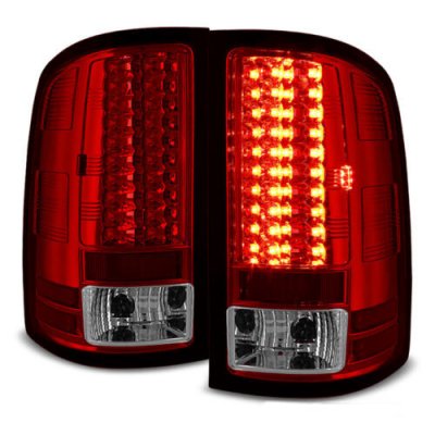 GMC Sierra 3500HD 2007-2013 Red and Clear LED Tail Lights