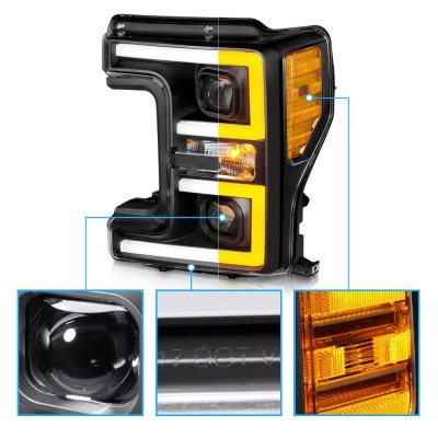 Ford F550 Super Duty 2017-2019 Black Projector Headlights LED DRL A1