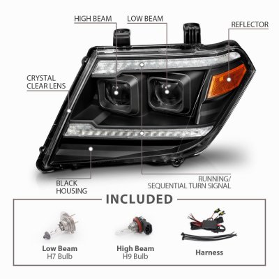 Nissan Frontier 2009-2020 Black Projector Headlights LED DRL Switchback Signals