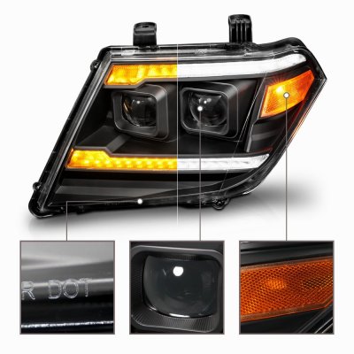 Nissan Frontier 2009-2020 Black Projector Headlights LED DRL Switchback Signals