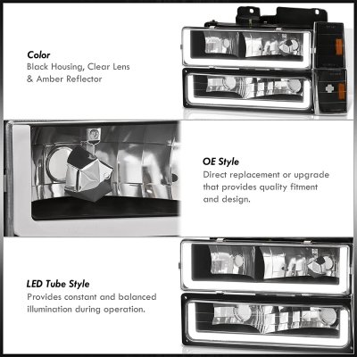 Chevy 3500 Pickup 1988-1993 Black LED DRL Headlights Bumper Lights