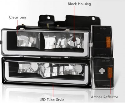 Chevy 3500 Pickup 1988-1993 Black LED DRL Headlights Bumper Lights