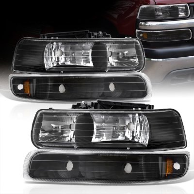 Chevy Tahoe 2000-2006 Black Headlights Bumper Lights